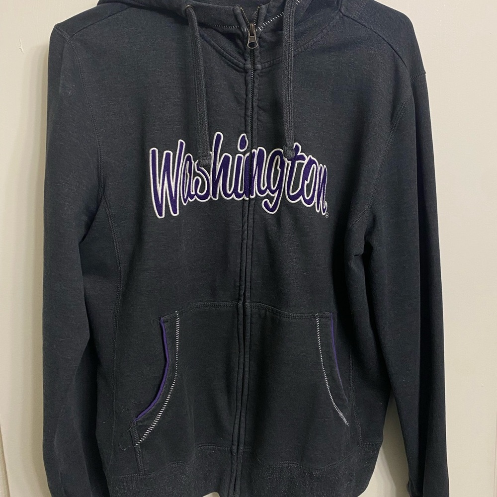Charcoal Gray University of Washington Zip-Up Hoodie with Purple Accents Large